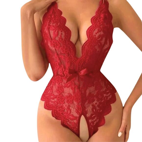 Valentine's Day Lingerie Sz 2XL Lingerie red Lace Backless Teddy Bodysuit soft - Picture 3 of 8